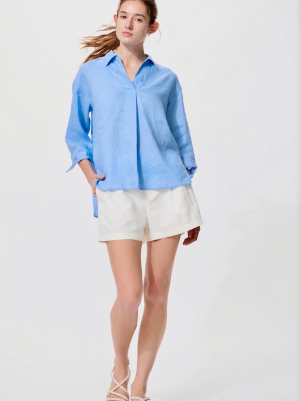 Premium Linen Skipper Collar Shirt -Blue